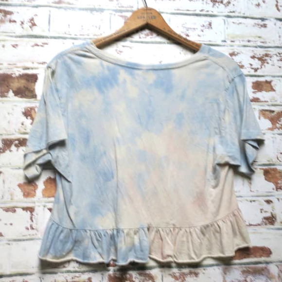 Wild Fable Pure Cotton Tie Dye Peplum V-Neck Short Sleeve Cropped Blouse - Picture 9 of 9